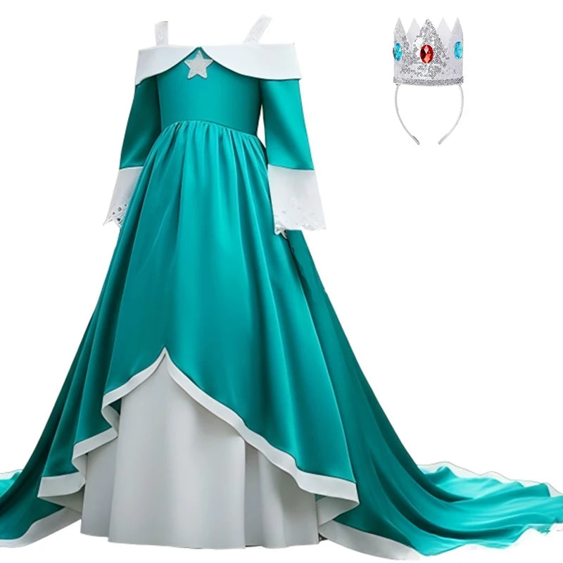 Girls Blue Galaxy Princess Long Dress Halloween Costume