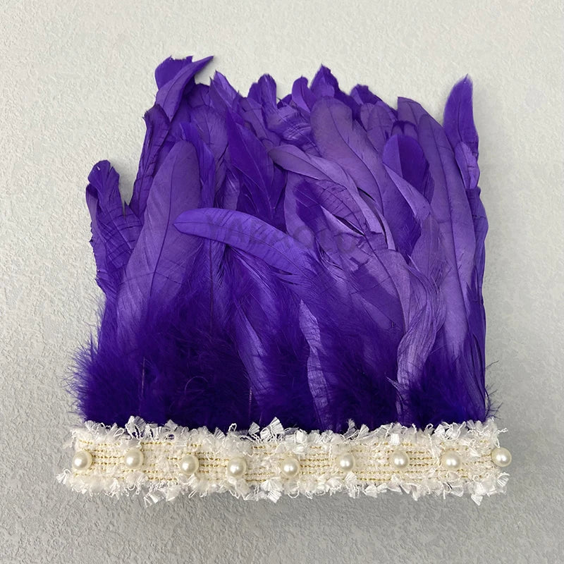 Natural Feather Wrist Cuffs Elegant Fur Sleeve Arm Accessories Gothic Halloween Cosplay Feather Gloves Pearl Arm Cuff 2pcs