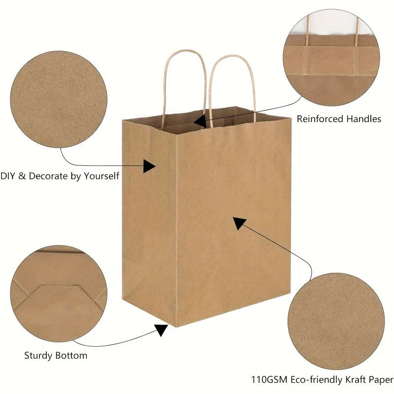 10/30/50pcs Brown Kraft Paper Bags with Handles Presents Bag Party Wedding Gifts Bags Shopping Grocery Craft Packaging Bulk