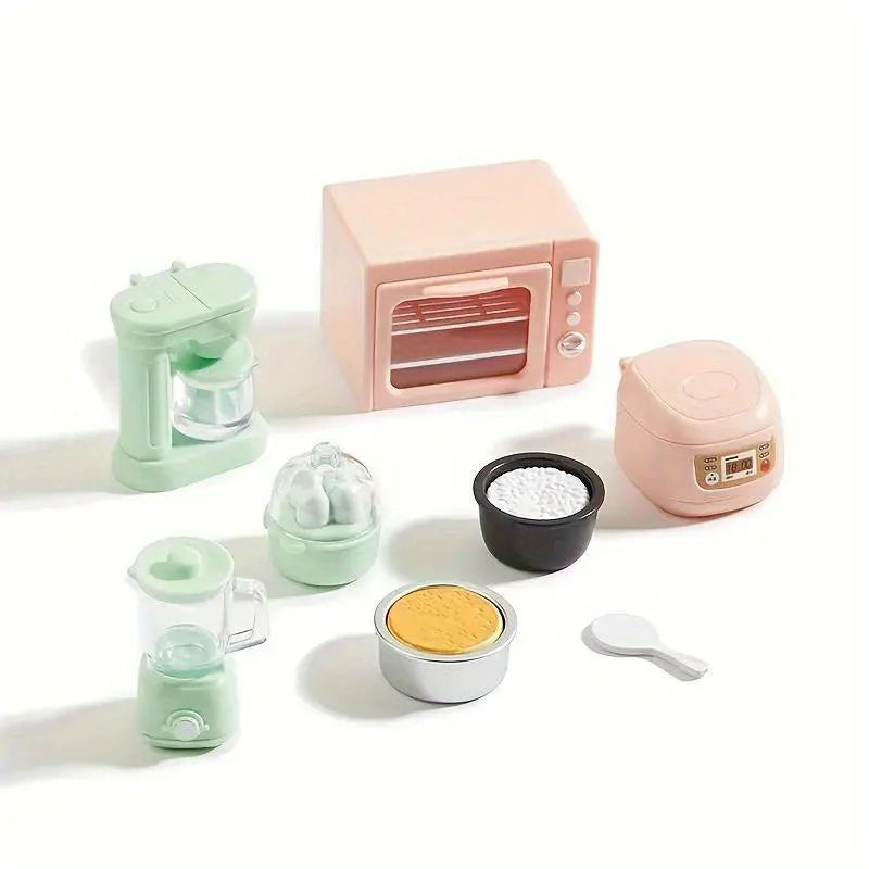 1:12 Scale Kitchen Set - Realistic Microwave Oven, Rice Cooker, Egg Boiler, Soy Milk Maker with Filter, Perfect Play House Toy