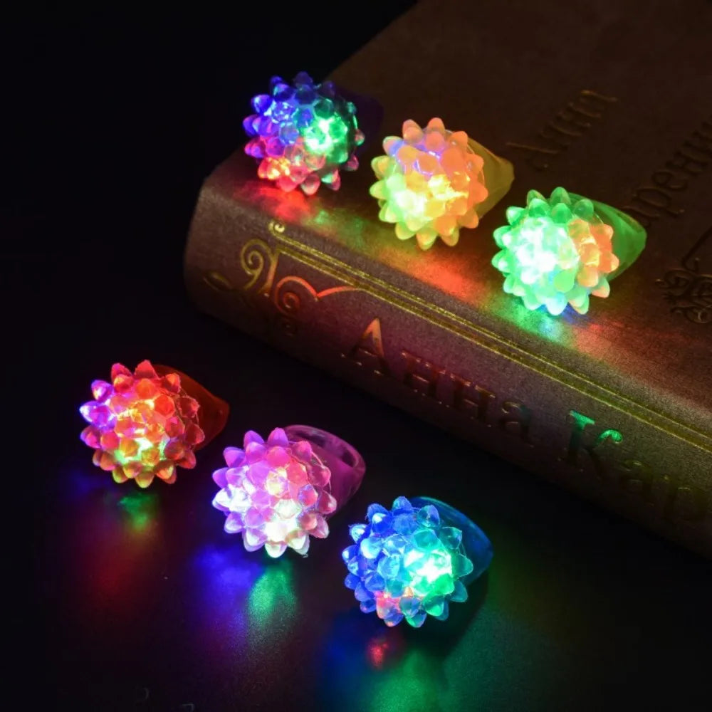 6/12/18Pcs LED Press Glow Strawberry Ring Birthday Party Prom Christmas Halloween Carnival Party Gift Decoration Children Reward