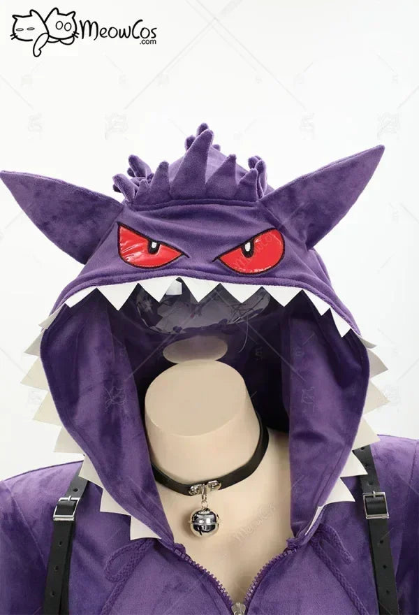 Women’s Purple Ghost Romper Costume with Hood & Tail