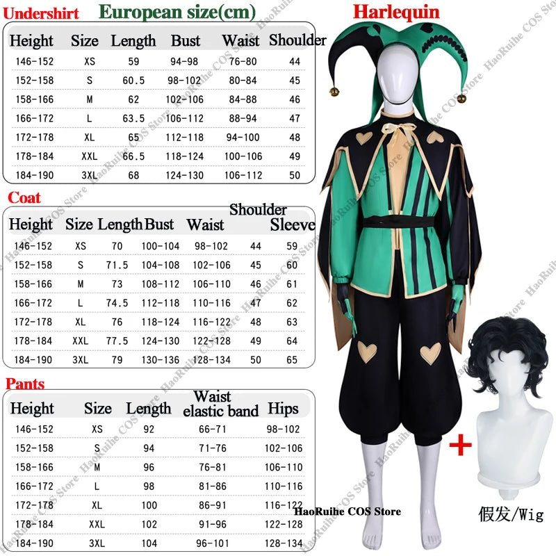 Adult Pierrot Jester Clown Costume Top Pants & Wig