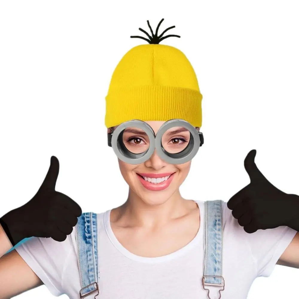 Yellow Beanie, Gloves & Steampunk Goggles Costume Set