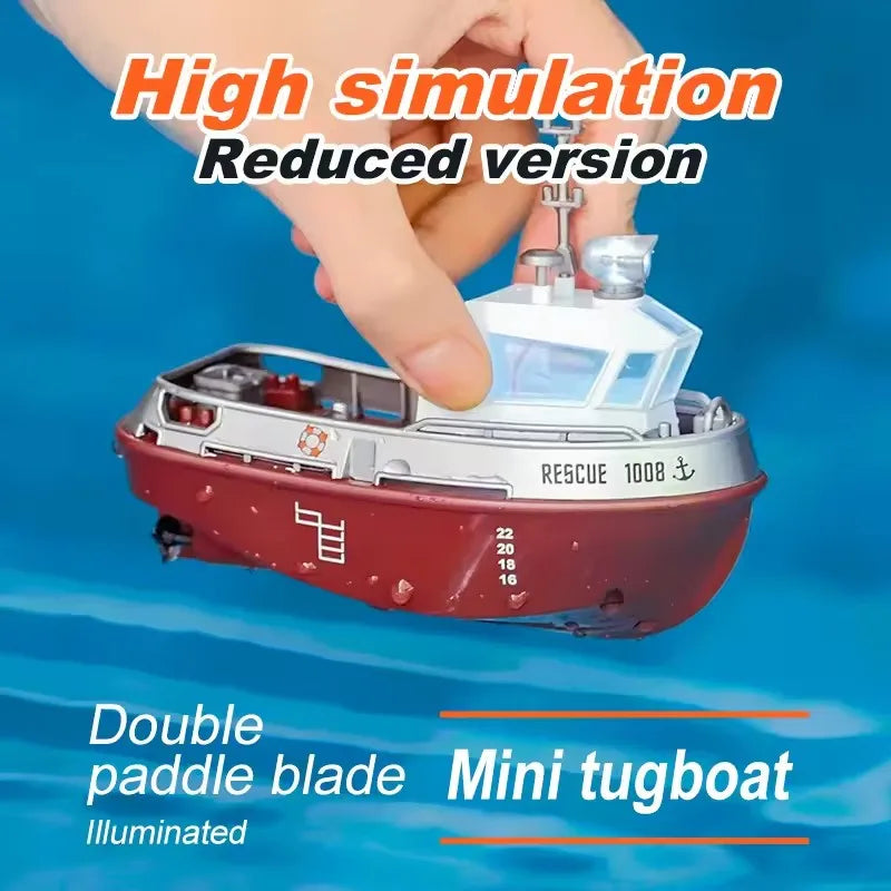 ZWN 1/32 RC Boat With Lights Powerful Dual Motor 2.4G Long Range Wireless Remote Controlled Tugboat Model Toy for Boy Girl Gifts