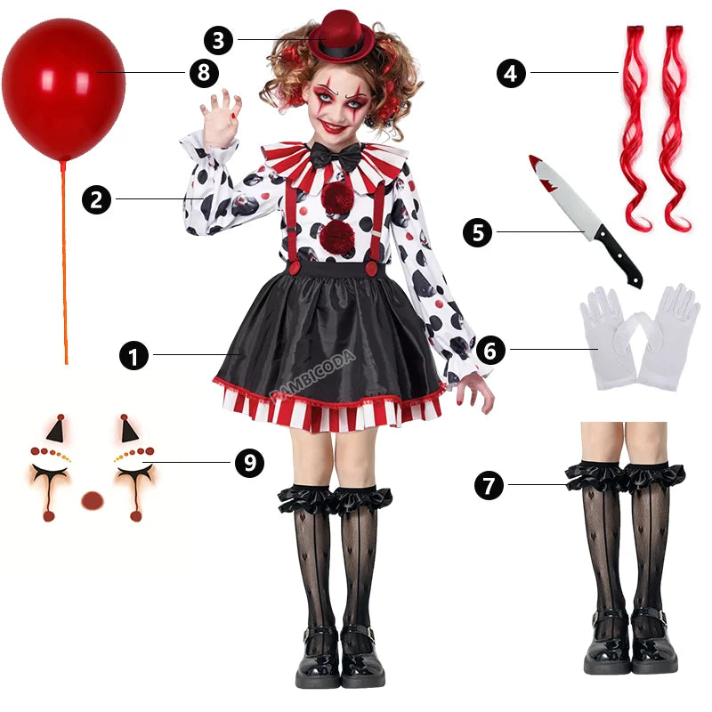 Girls Harlequin Clown Jester Costume 4–10 Years