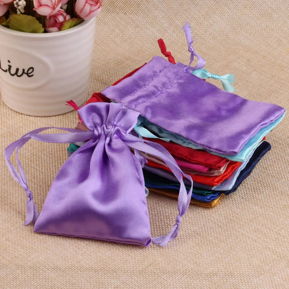 10/25/50pcs/lot Silk Jewelry Gift Bag Satin Drawstring Pouch For Wedding Party Candy Bag Luxury Jewelry Packing