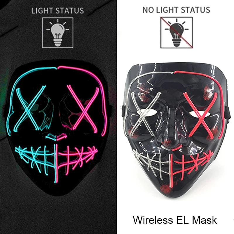 Wireless Neon LED Horror Mask for Halloween Cosplay