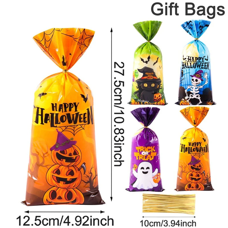 25/50/100pcs Halloween Pumpkin Candy Bags Trick Or Treat Gift Cookie Packing Bags for Happy Halloween Party Decor Supplies