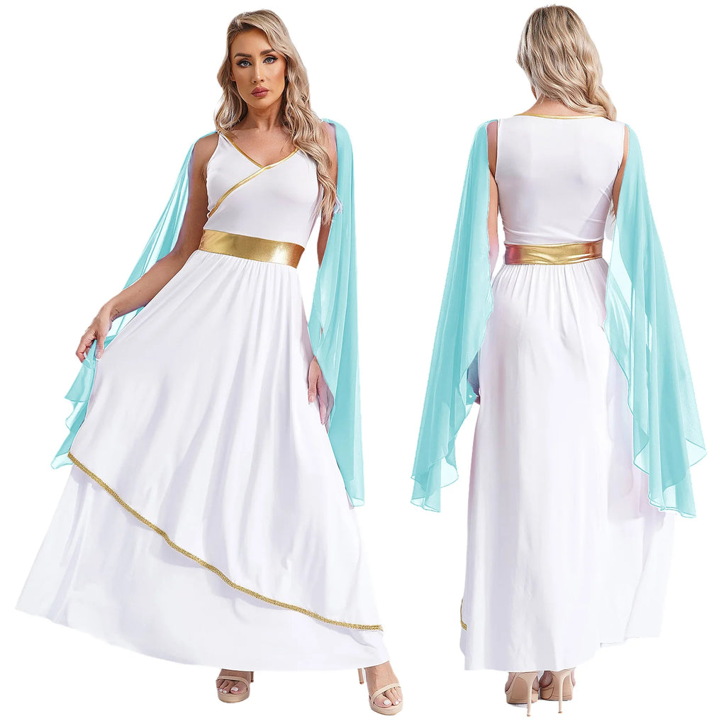 Women's Greek Goddess Toga Costume Dress with Tulle and Chiffon