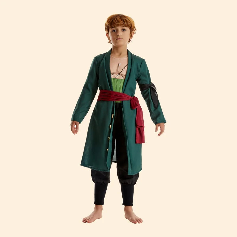 Men’s Green Anime-Inspired Cosplay Coat Pants Set