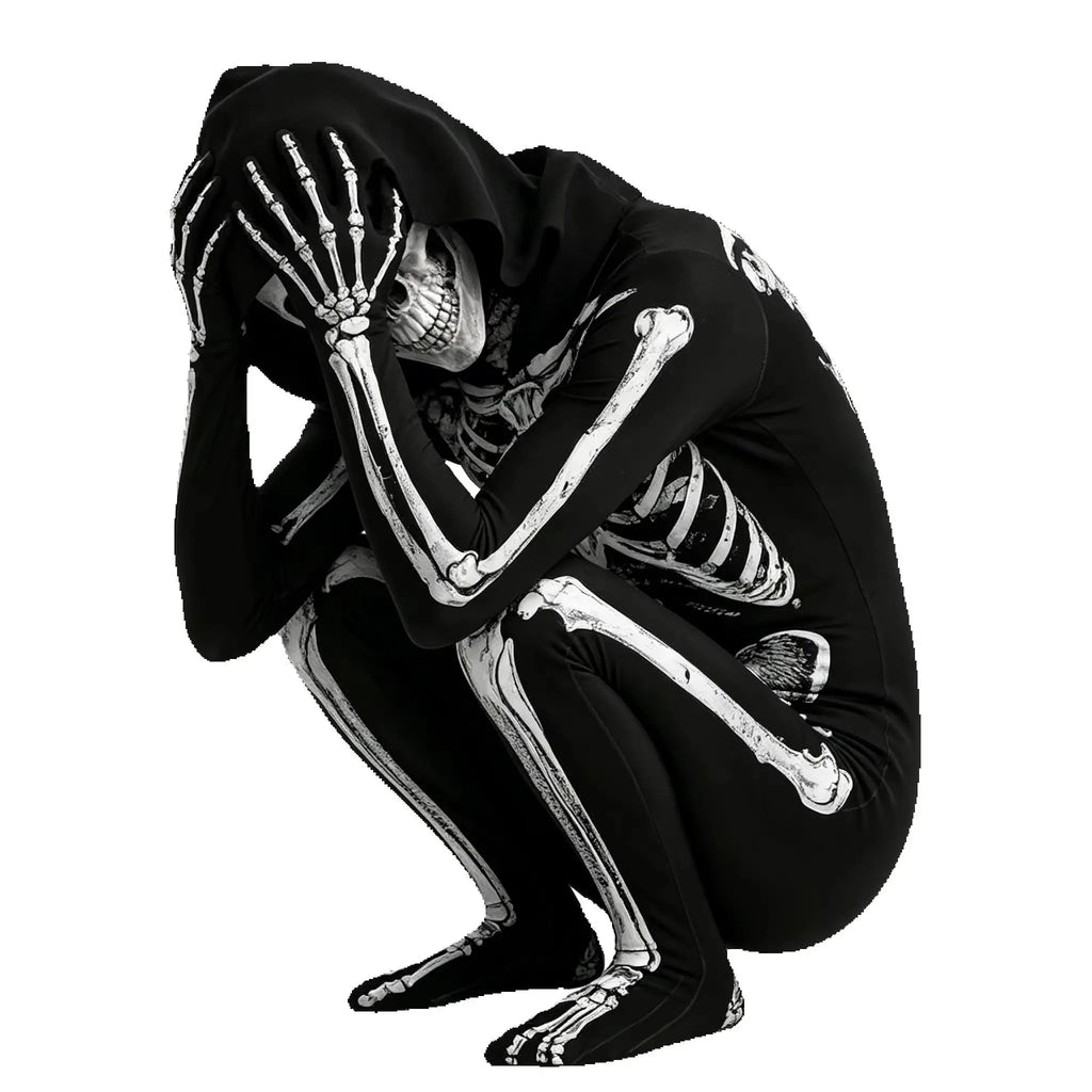 Kids Grim Reaper Skeleton Hooded Jumpsuit Costume