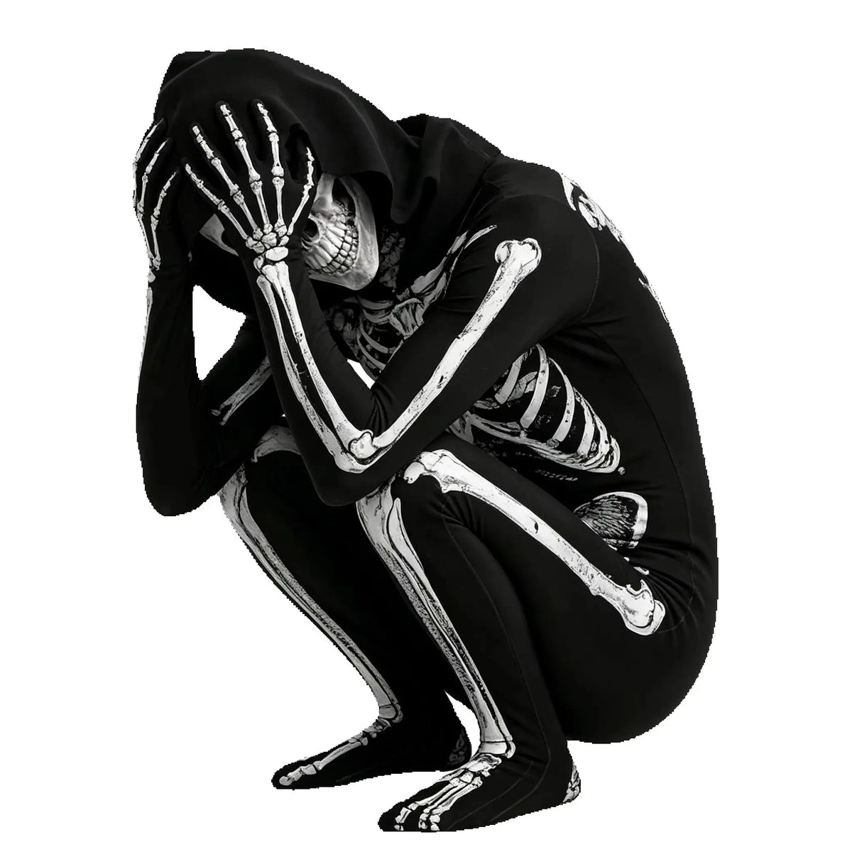 Kids Grim Reaper Skeleton Hooded Jumpsuit Costume