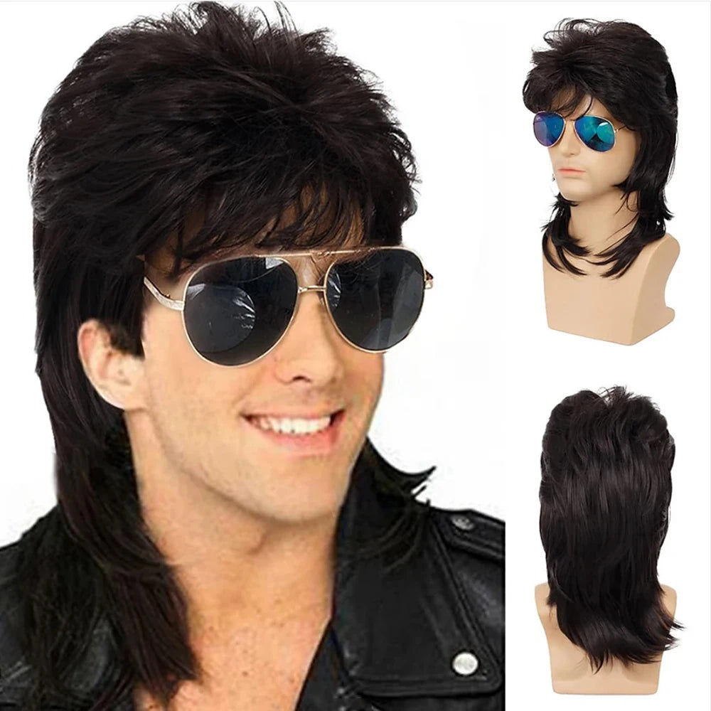Men's Curly Mullet Wig Synthetic Hair 70s 80s Retro Costume