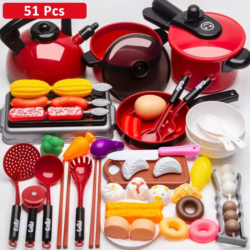 Children's Educational Play Kitchen Set – Pretend Play Cookware with Simulated Induction Cooker, Cooking & Cutting Toys for Boys