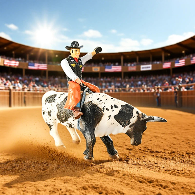 Oenux Farm Animals Bullfighting Cowboy Simulation Poultry Cattle Calf Bull OX Action Figures Collection Pvc Model Toy Kids Gift