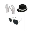 Sequin Fedora Hat Gloves and Aviator Sunglasses Costume Set