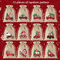 12pcs Set 13*18cm New Christmas Linen Drawstring Gift Bags, Jewelry Gift Bags, Party Drawstring Gift Pouches in Random Patterns