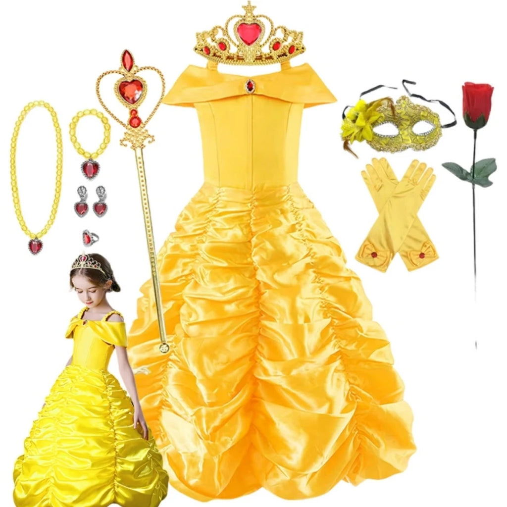 Girls Yellow Princess Dress Halloween Costume for Kids