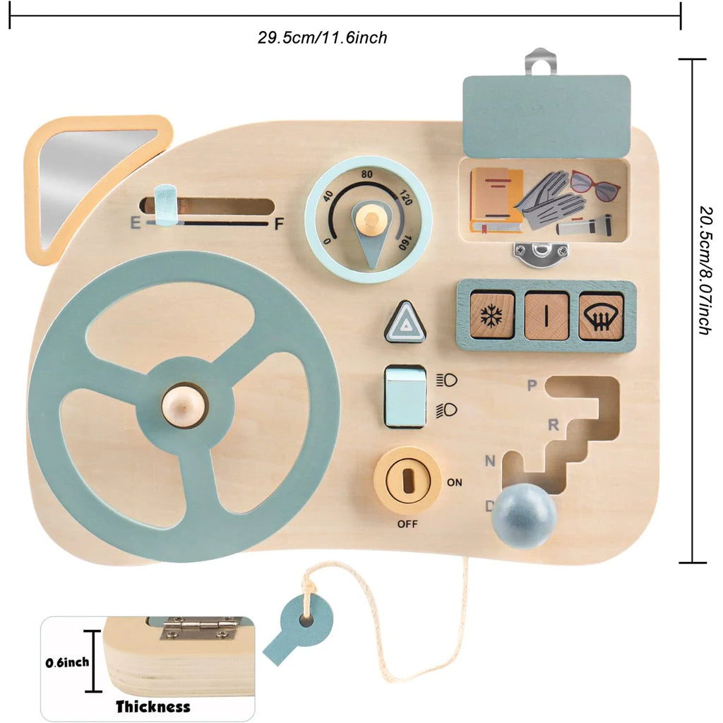 Montessori Toy Steering Wheel Wooden Busy Board Wooden Sensory Toys for Toddlers Preschool Travel Learning Activities