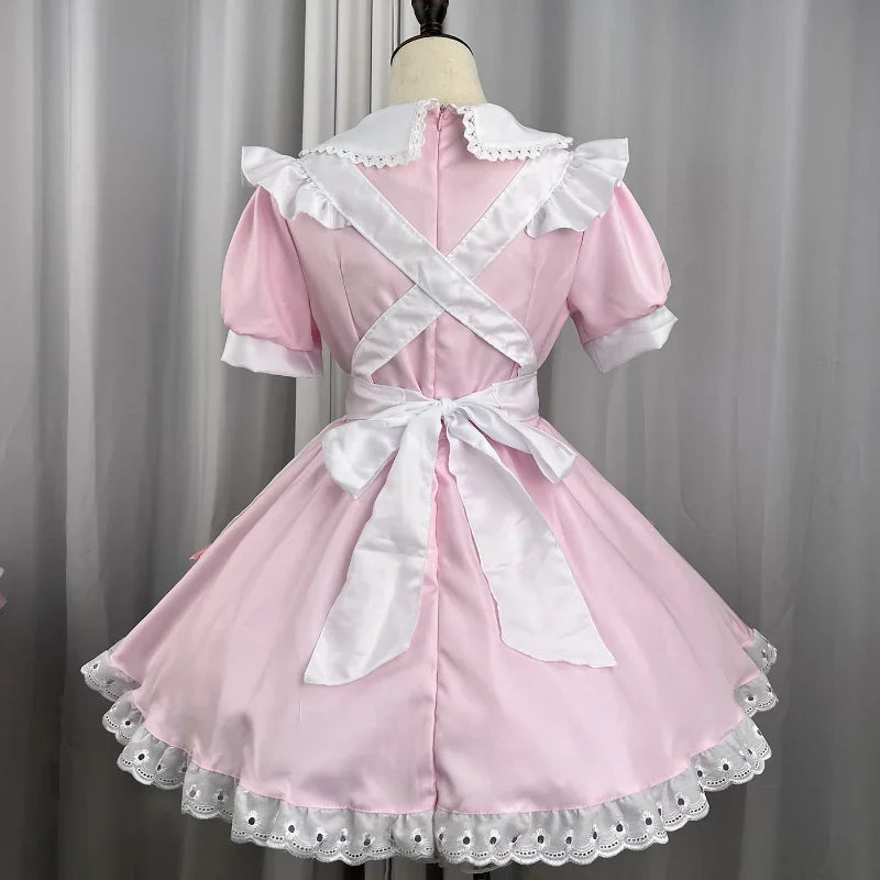 Women’s Pink Gothic Lolita Maid Cosplay Dress with Bow
