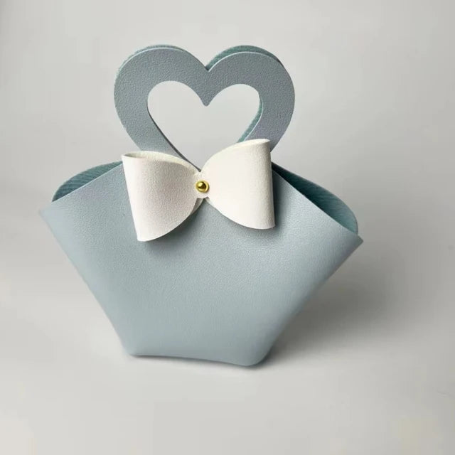 10PCS Distribute Leather Pink Gift Bags Wedding Favour Bag for Guest Mini Handbag with Ribbon Candy Packaging Box Party Decor