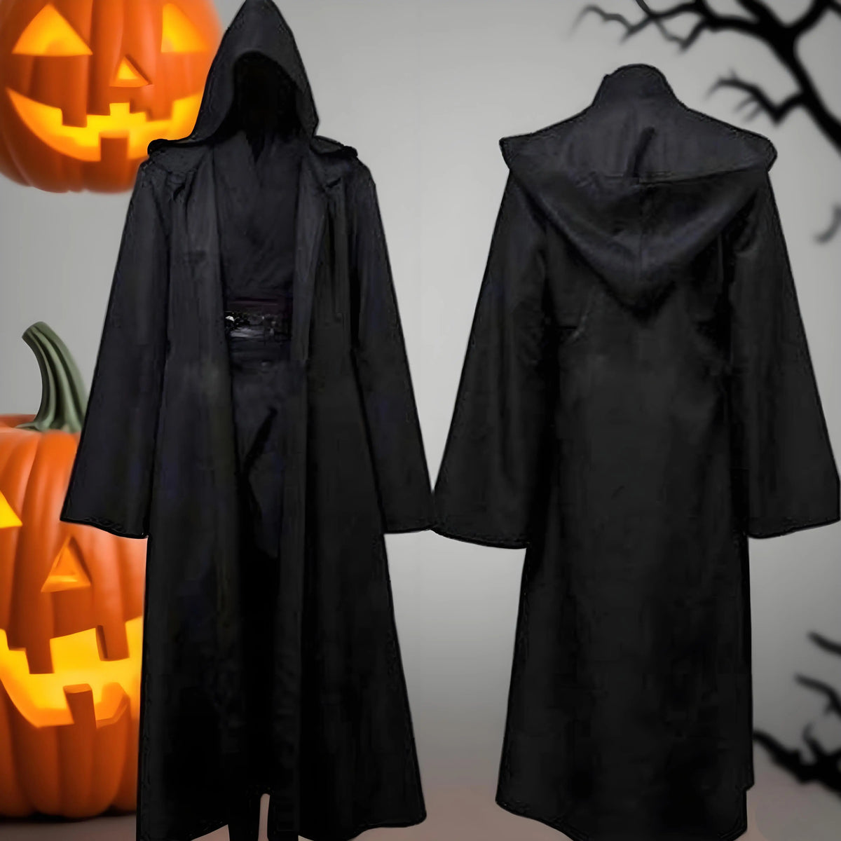 Unisex Black Hooded Cloak Cape for Halloween & Cosplay