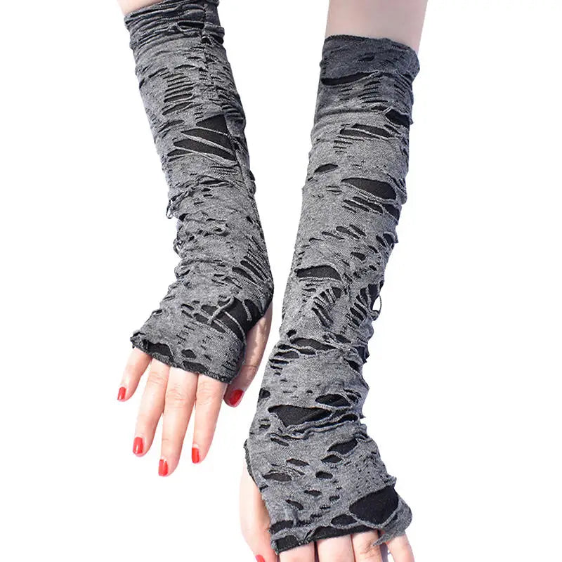 Halloween Broken Slit Gloves Black Ripped Holes Cosplay Gloves Adults Sexy Gothic Fingerless Gloves Fashion Accessories