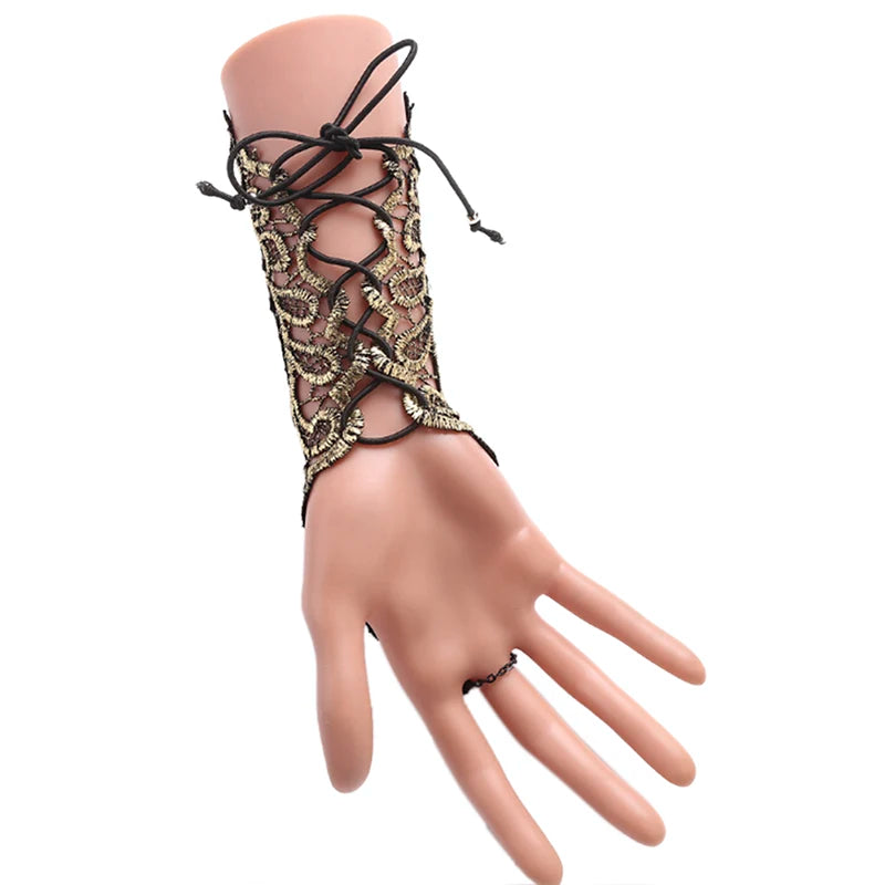 Black Gothic Lace Fingerless Glove Cuff Arm Warmer