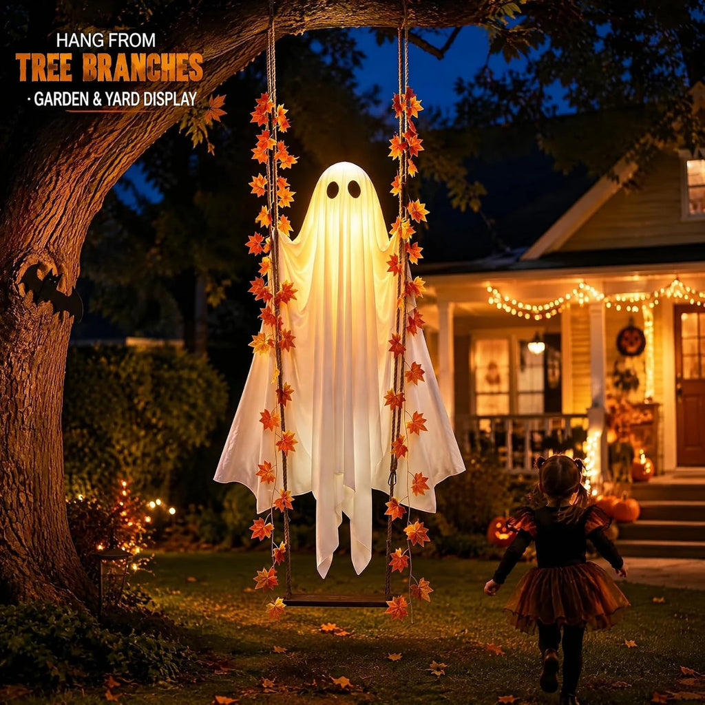Luminous Halloween Hanging Swing Ghost Adjustable Brightness Yard Flying Ghost Swing Ornament LED Remote-controlled