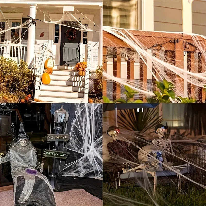 Stretchable Spider Webs with 2 Spiders Each,Party Supplies Halloween Cobweb Decorations for Haunted Houses, Room and Home Decor