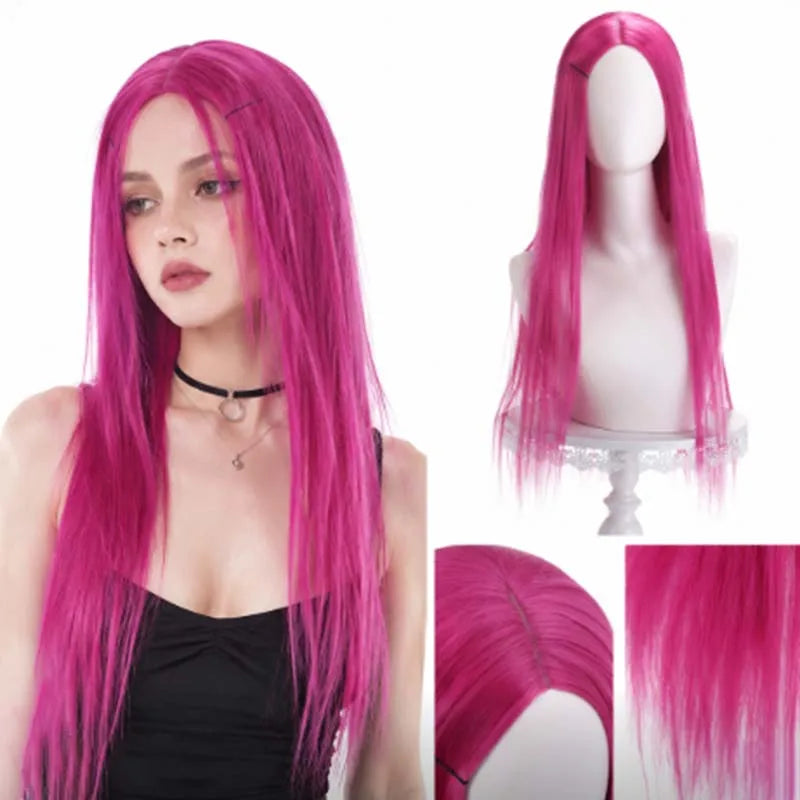 100cm Long Straight Pink Synthetic Wig for Cosplay