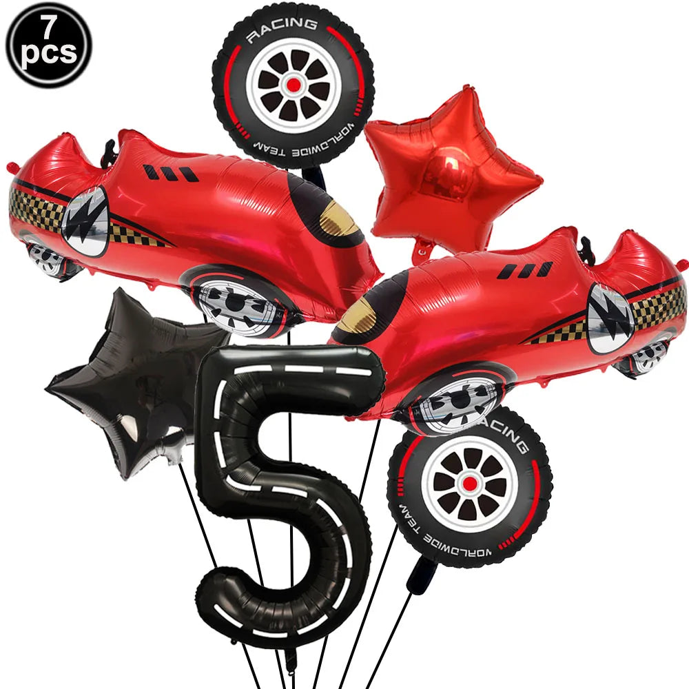 Racing Car Balloon Traffic Cone Balloon Tire Wheel Balloons Black White Checkered Race Car Theme Kids Birthday Party Decorations