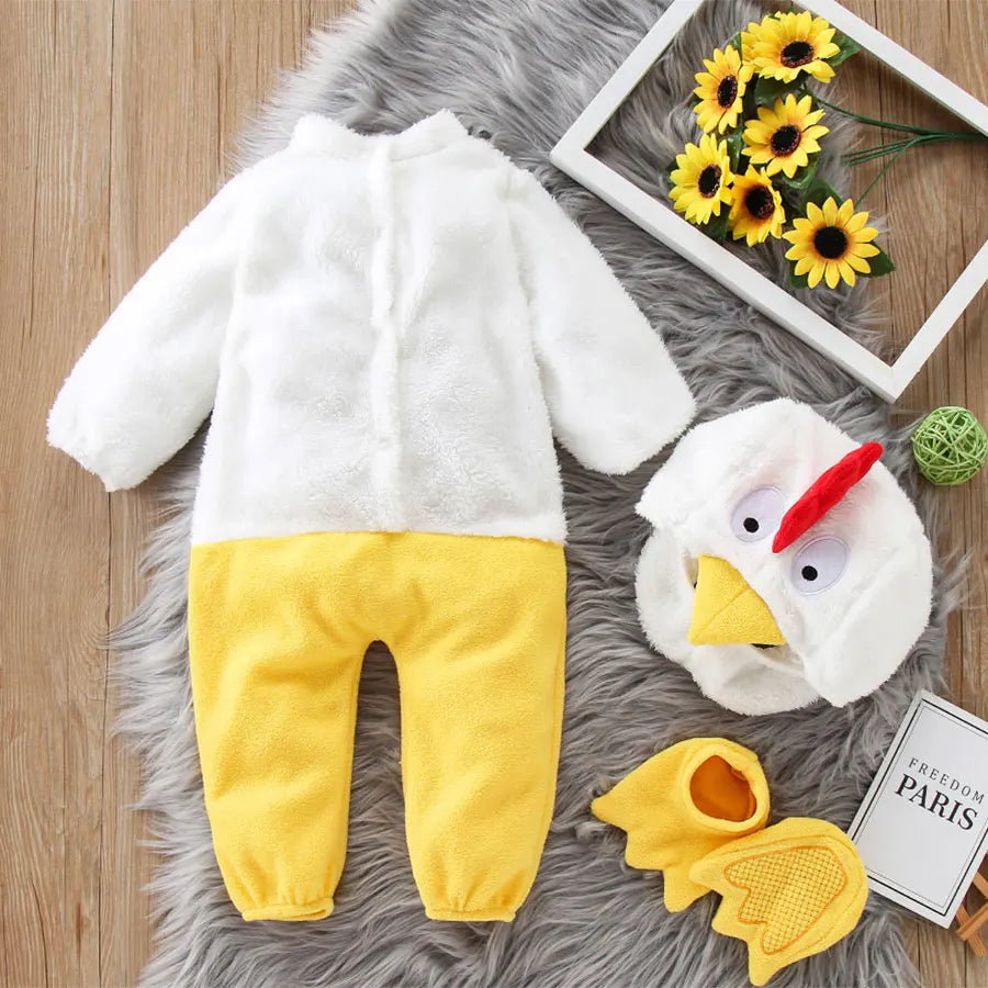 Baby Cluckin Chick Costume for Boys Girls Infant Fleece Rompers Jumpsuit with Shoes Halloween Easter Fancy Dress 6M 12M 18M