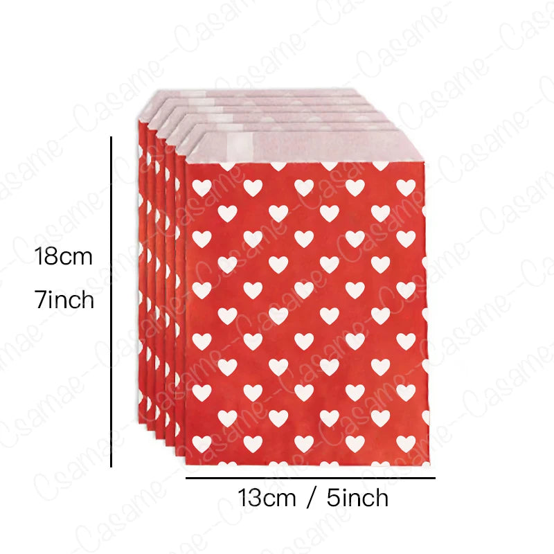 25 pcs Valentine's Day Gift Bags 13x18cm,  Red Heart Paper Treat Bags Small Favor Bags for Valentine's Party, Wedding, Birthday