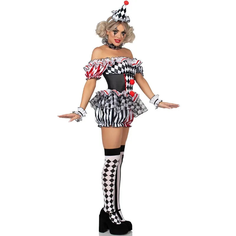 Women’s Clown Jester Costume Dress for Halloween & Parties