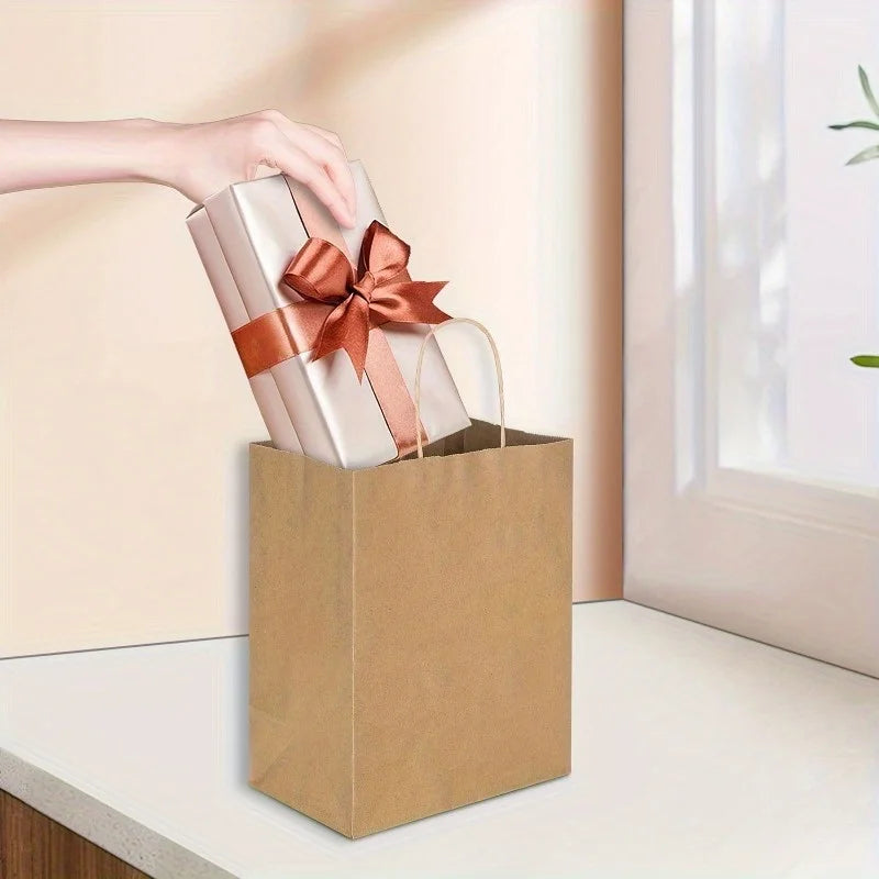 10/30/50pcs Brown Kraft Paper Bags with Handles Presents Bag Party Wedding Gifts Bags Shopping Grocery Craft Packaging Bulk