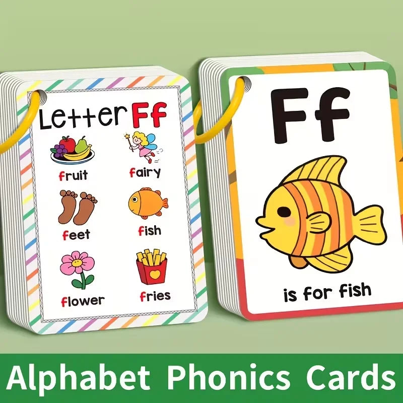 Alphabet Phonics Flash Cards for Toddlers Kids - English Letter Learning Educational Toys Preschool ABC Vocabulary Flashcards