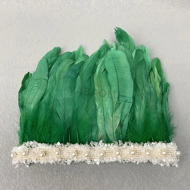 Natural Feather Wrist Cuffs Elegant Fur Sleeve Arm Accessories Gothic Halloween Cosplay Feather Gloves Pearl Arm Cuff 2pcs