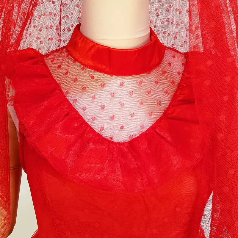 Gothic Red Wedding Dress Costume with Veil & Gloves