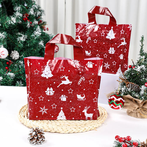 10/20pcs Christmas Gift Bags Red Elk Snowflake Tote Bag Children's Gift Bags Plastic Candy Cookie Bag Christmas Party Decoration