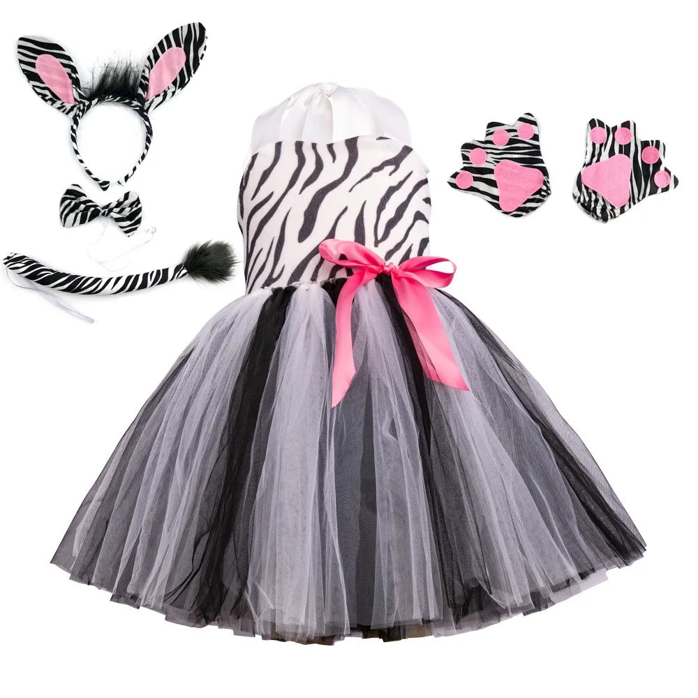 Cute Girls Jungle Theme Animal Costume Elephant Zebra Gray Wolf Suit Dress Halloween Baby Birthday Party Gorgeous Princess Gift
