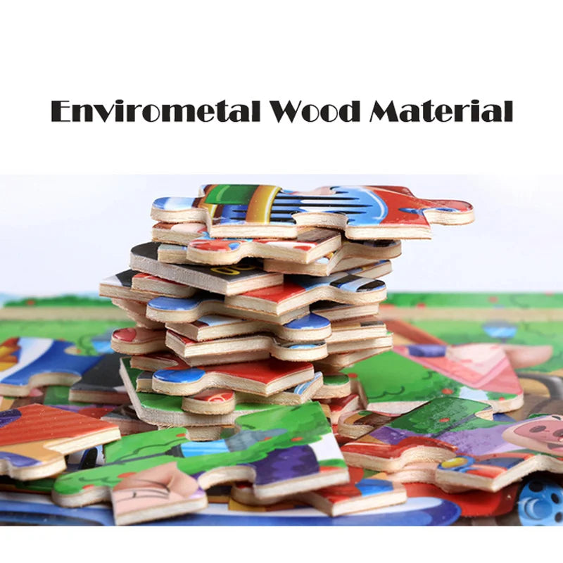 New 20 Piece Wooden 3d Puzzle Cartoon Animal Vehicle Jigsaw Puzzle Montessori Educational Toys For Kids 3-6 Years Old