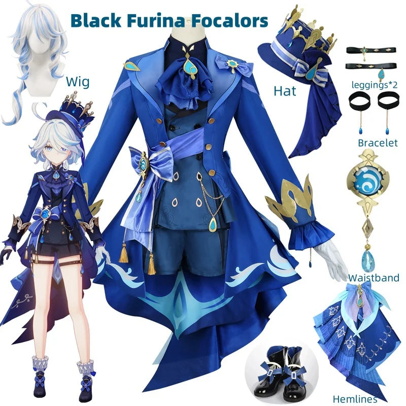 Women’s Black Cosplay Suit Set with Wig, Hat & Heels