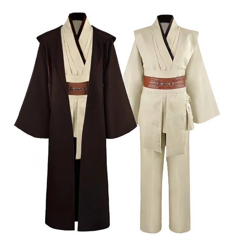 Men's Jedi-Inspired Robe Tunic Costume with Hooded Cloak