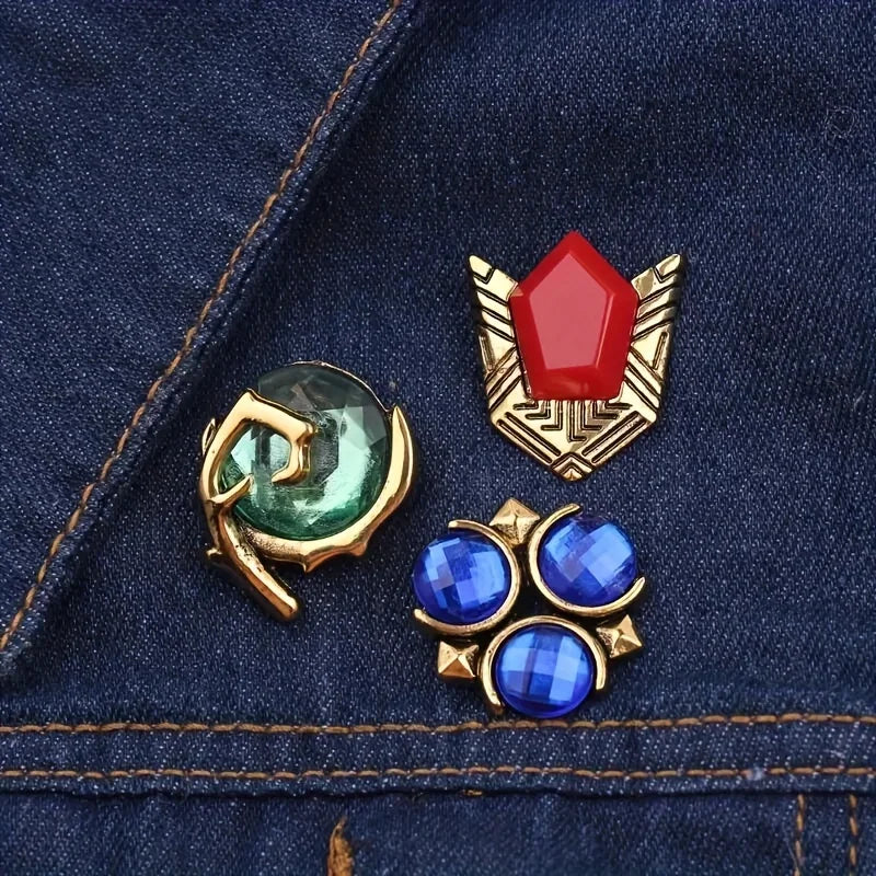 Fantasy Shield Sword and Stone Brooch Pin Set for Costumes