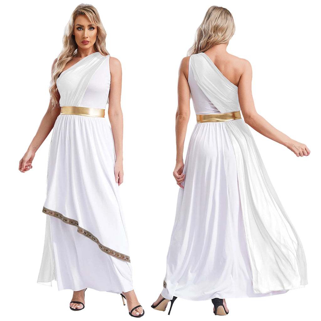 Women's Greek Goddess Toga Costume Dress with Tulle and Chiffon