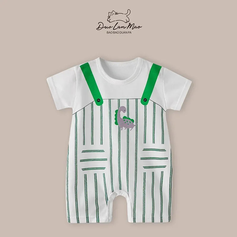Baby Boys Summer Cartoon Dinosaur Rompers Cotton Thin Short Sleeve Little Boy Bodysuit Newborn Infants Jumpsuit New Costume