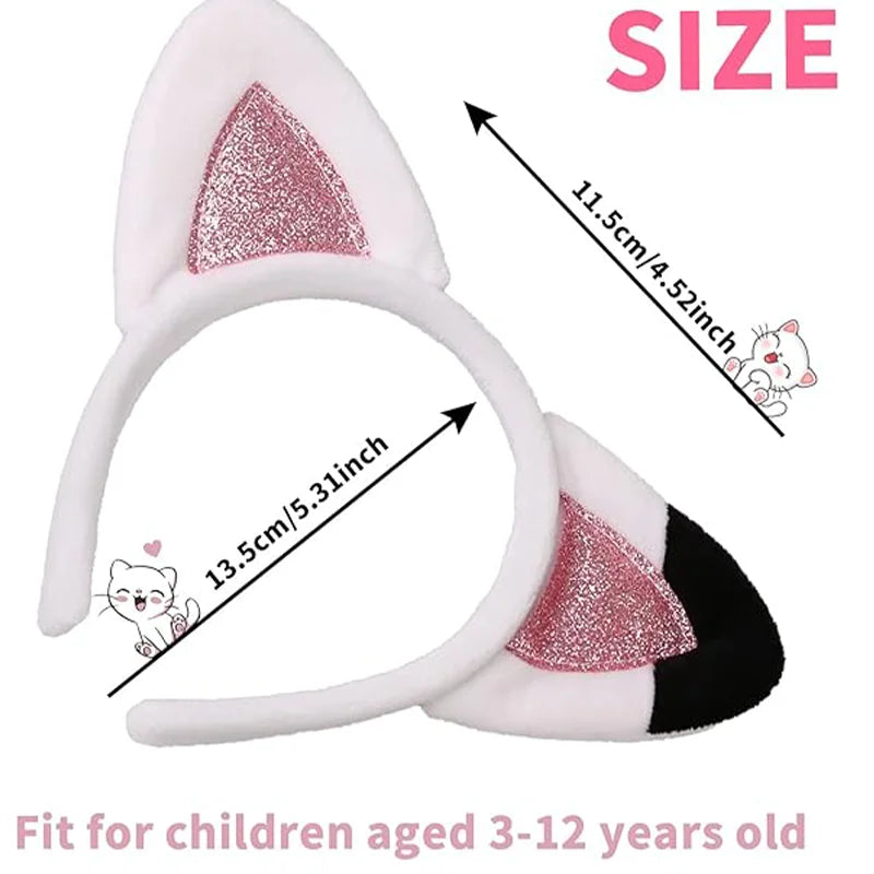Girls Glitter Cat Ear Headband for Halloween and Dress Up