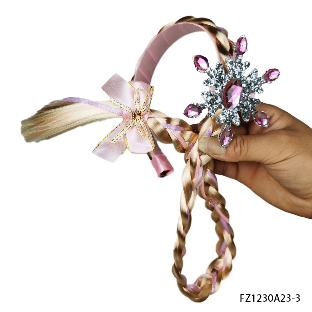 Long Braided Princess Wig with Floral Headband for Girls